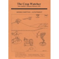 A photograph of the orange cover of 'The Crop Watcher'. The other text is too small to read. Centered on the page is an illustration that appears to show a small tornado with small hills in the background and other indistinguishable details.